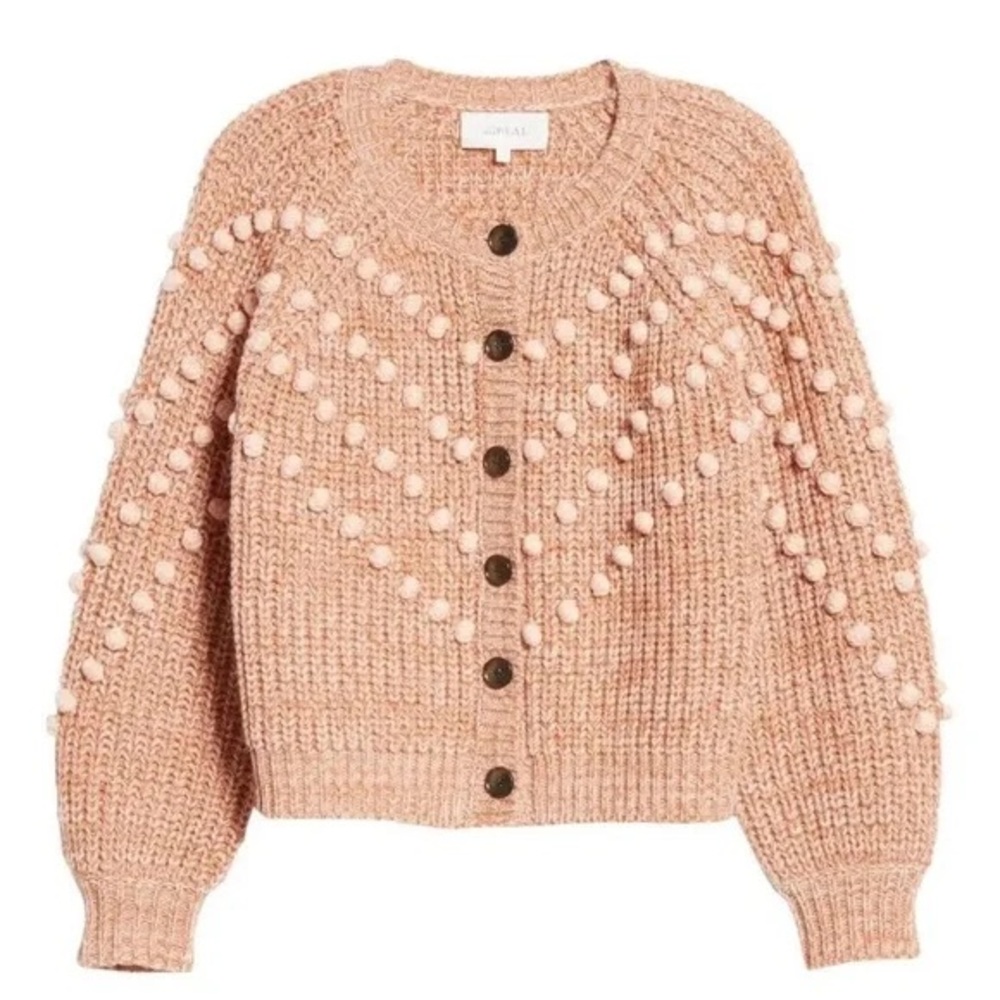 THE GREAT. Pink cropped bubble cardigan sweater